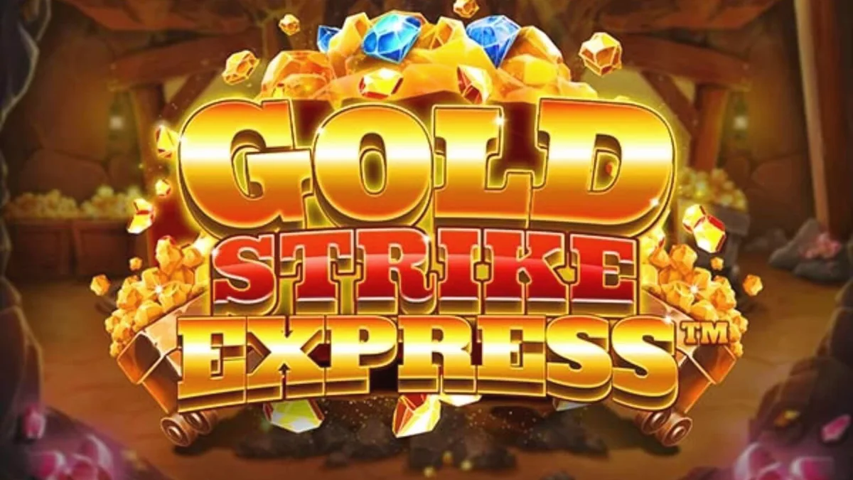 Tampilan visual slot Gold Strike Express dengan jalur kereta api di atas gulungan