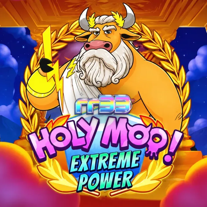 Tampilan visual slot Holy Moo! Extreme Power dengan tema dewa sapi yang unik